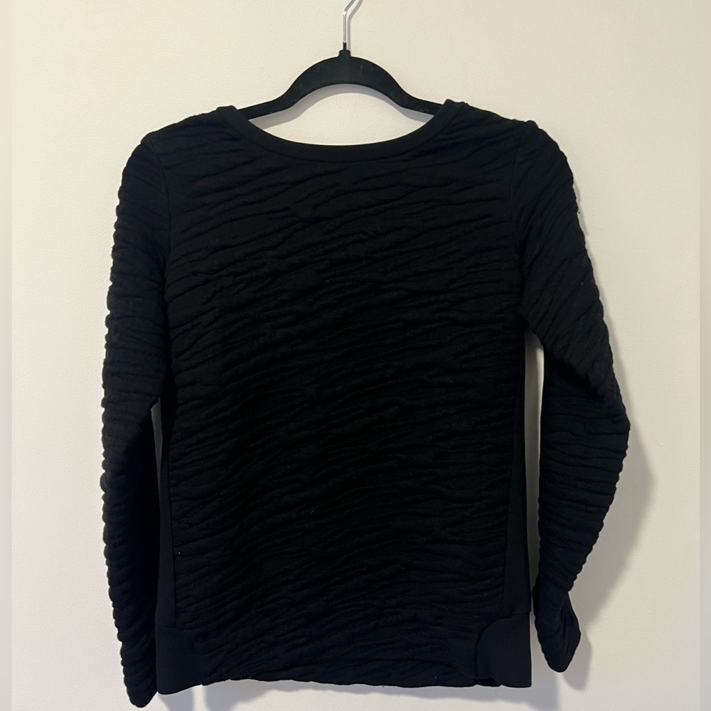 French Connection Black Crew Neck Long Sleeve Textured Sweater Blouse Small